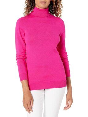 Women's Pink Classic Long Sleeve Turtle Neck Lightweight Pullover Sweater